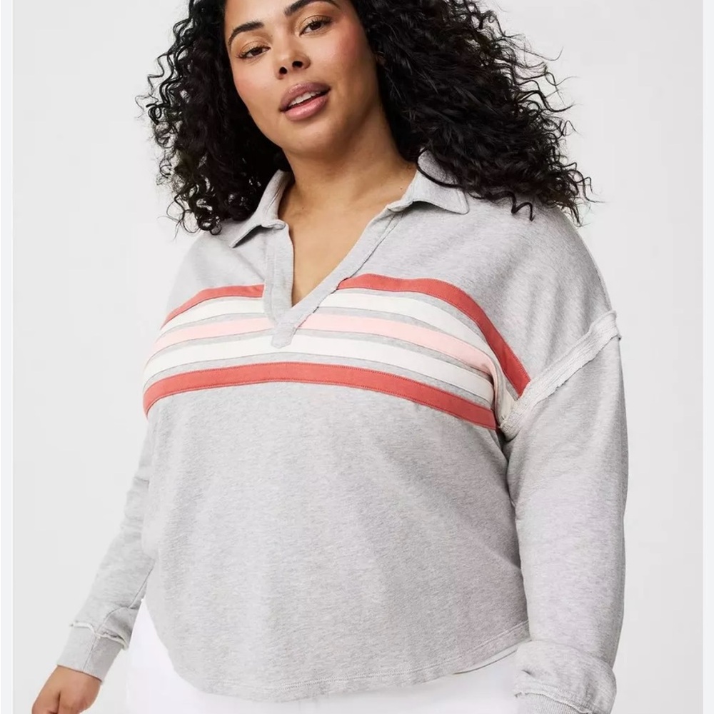 Torrid White and Gray Long Sleeve Polo Button Down